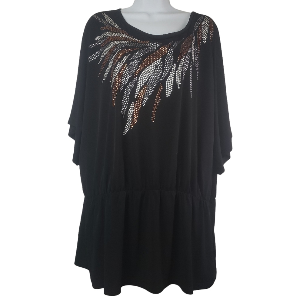 Added Dimensions Women's Top Shirt Size 2XL Black Short Sleeve Studded